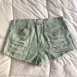 Forever 21 Olive Green Highwasted Shorts w/ Rips